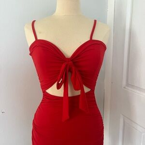 Red Cutout Tie-Front Dress